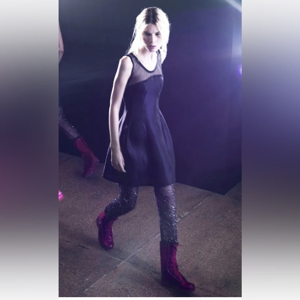 Theyskens Theory Black Purple Sheer Illusion Neckline Dress Womens Size 4 (580)